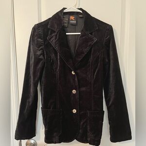 Parasuco Women’s Vintage Black Velvet Blazer Front Pockets Button Down Size M